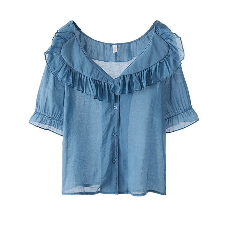 Áo Sơ Mi Chiffon Tay Ngắn Phối Bèo Thoáng Khí Thời Trang Mùa Hè Cho Nữ | BigBuy360 - bigbuy360.vn