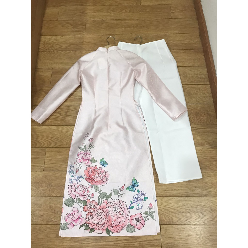 Áo dài Lép Lệ hoa - Hồng phấn "hoat tiết hoa phối họa tiết rắn"