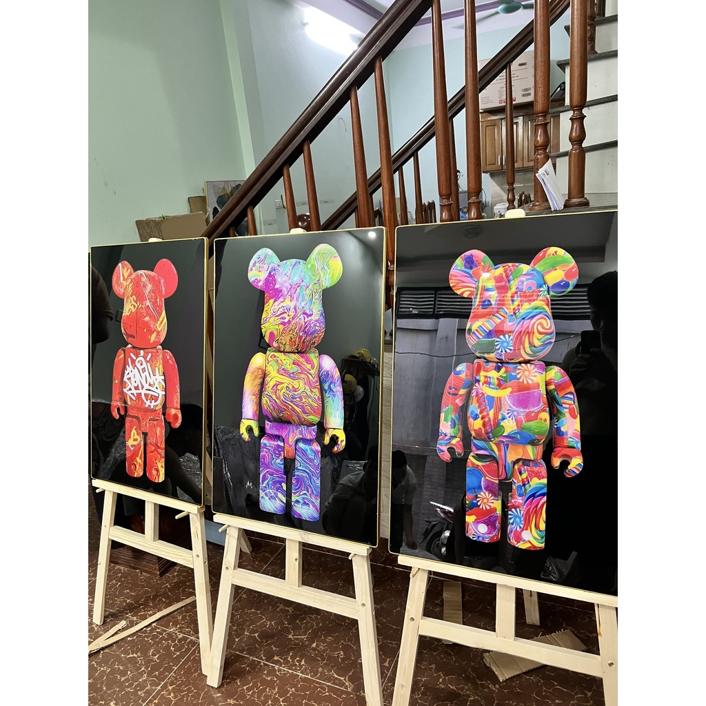 SET 5 Tranh Ghép Tráng Gương Gấu Bearbrick Siêu Xe Cao Cấp Siêu Bóng Tặng Đinh Treo