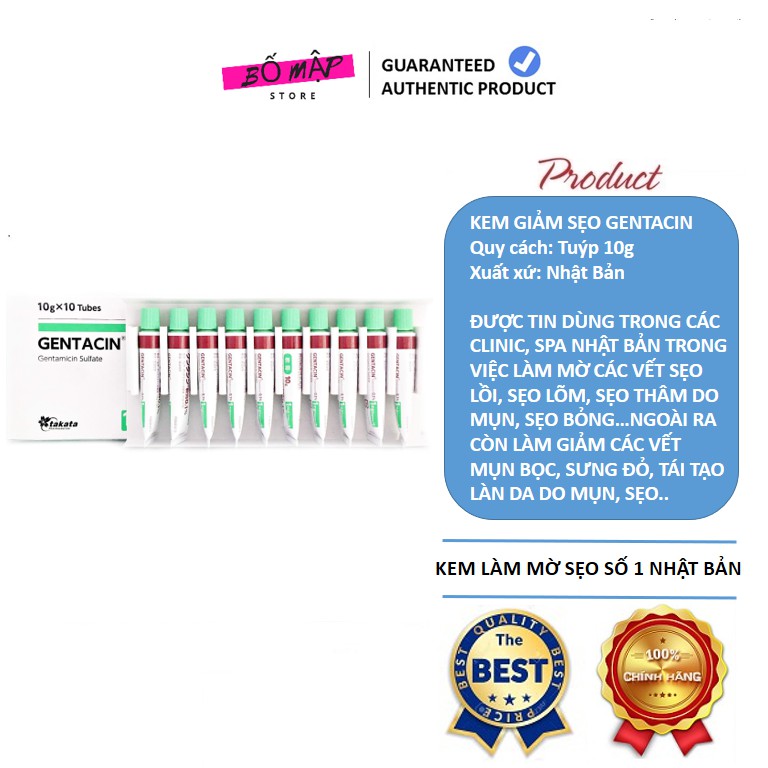 [SALE] [CAM KẾT 100% CHÍNH HÃNG] Kem Giảm Sẹo Gentacin Ointment 0.1% Gentamicine Sulfate Takata Nhật Bản 10g