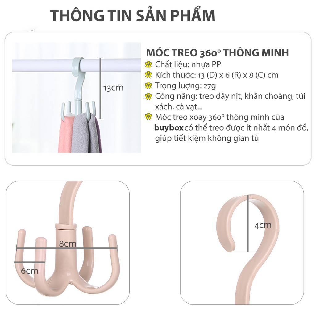 Móc XOAY 360độ thông minh treo cà vạt,treo khăn choàng, dậy nịt, túi xách tiết kiệm không gian tủ đồ - buyone - BOPK100