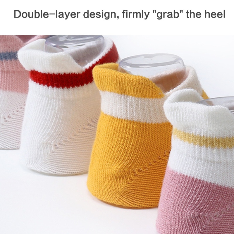 Bộ 5 Đôi Vớ Thuyền Chống Trượt Họa Tiết Kẻ Sọc Nhiều Màu Xinh Xắn Cho Bé