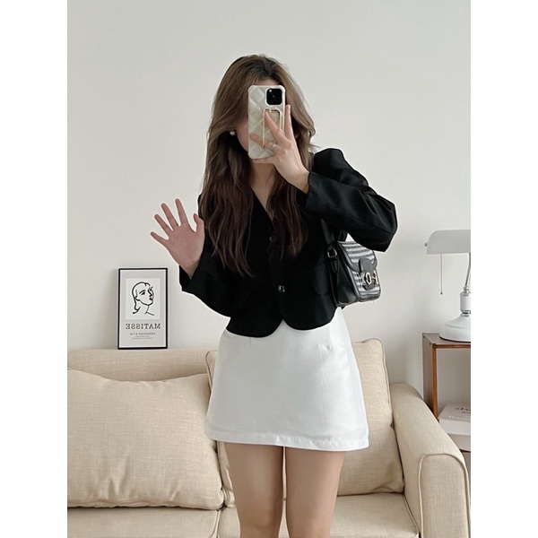 Áo Blazer Croptop Tay Dài 2 Lớp Nhiều Màu Phong Cách Hàn Quốc, Labibi