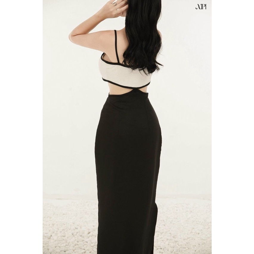 đầm gân hoa dáng suông kiểu khoét eo 2S