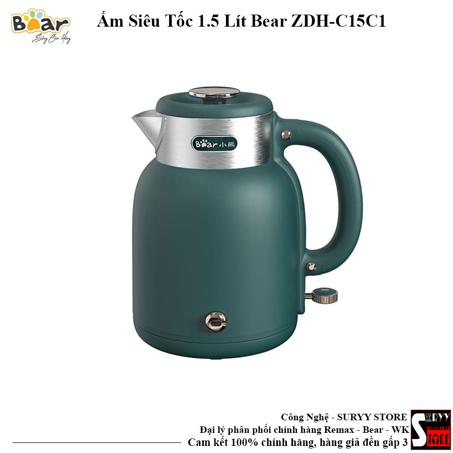 Ấm Siêu Tốc 1.5 Lít BEAR Công nghệ nhiệt Strix Lõi ấm inox 304 Công suất 1500W Bảo hành 18 tháng ZDH-C15C1