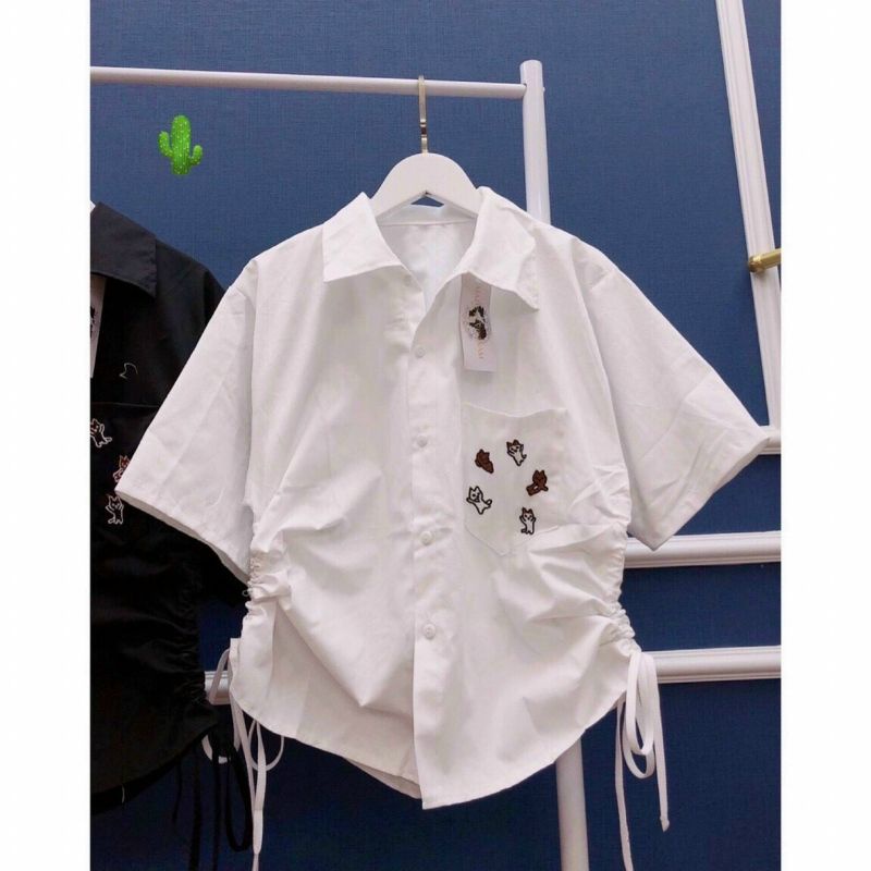 Áo sơ mi thêu icon phôm thoải mái (RÚT DÂY 2 BÊN PC)