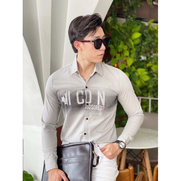 Áo sơ mi nam nữ tay dài chất liệu vải đũi in chữ ICON phong cách thời trang công sở tinh tế và sang trọng