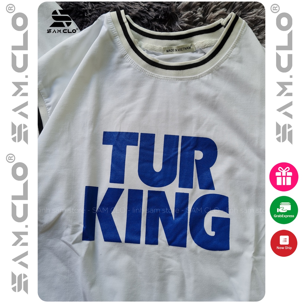 Áo thun tay lỡ nữ SAM CLO thể thao freesize phông form rộng Unisex, mặc lớp, nhóm, cặp in chữ TURKING phối kiểu bóng rổ