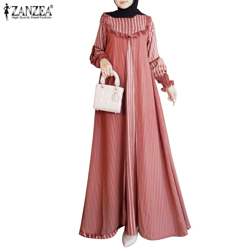 Zanzea Đầm Nữ Cổ Tròn Tay Dài Họa Tiết Caro Phong Cách Retro