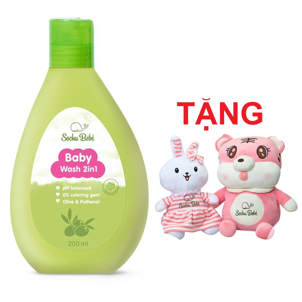 Tắm gội cho bé Baby Wash 2 in 1 Sochu bebé 200ml - Tặng Kèm Gấu Bông