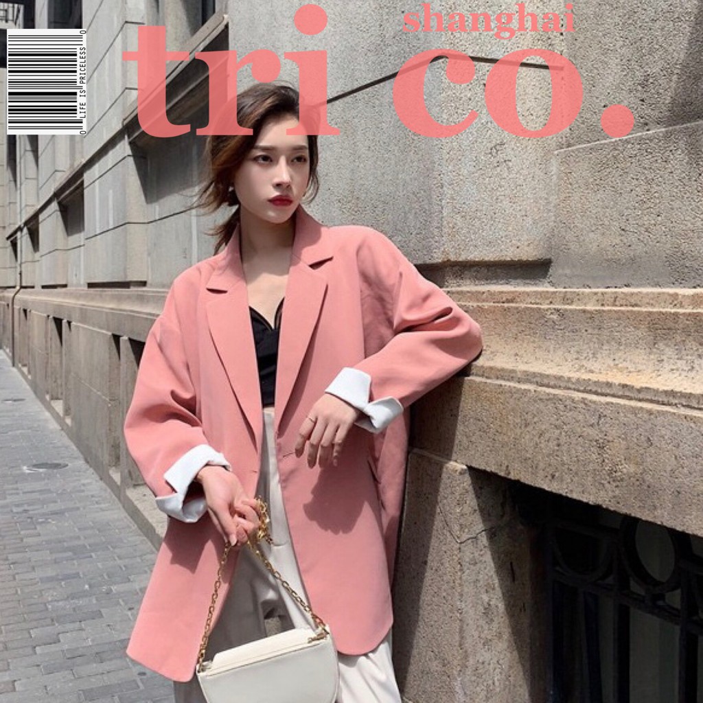 Áo khoác blazer màu hồng size lớn mẫu 2021 phong cách Hàn Quốc thời trang xuân thu dành cho nữ Áo Blazer