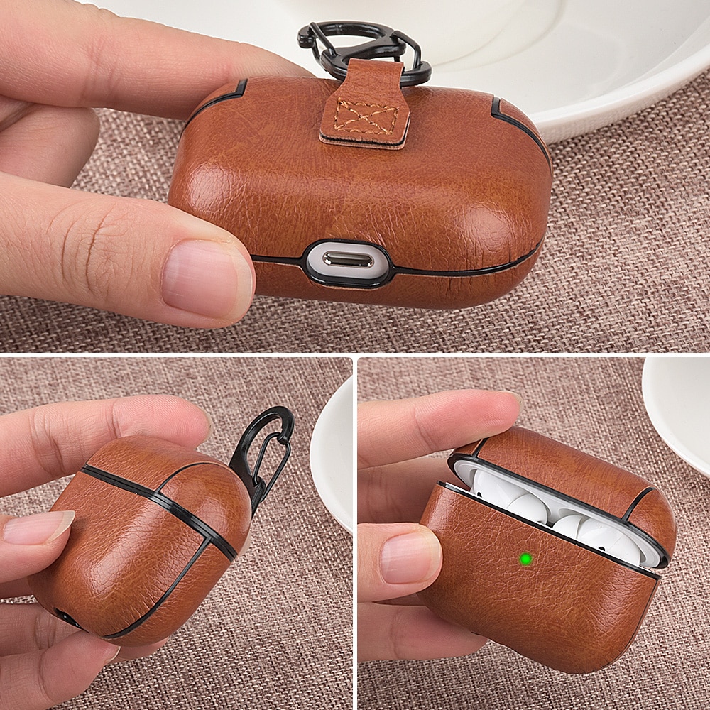 Vỏ bảo vệ hộp sạc tai nghe Airpods Pro 3 bằng da PU có khóa chống thất lạc tiện dụng