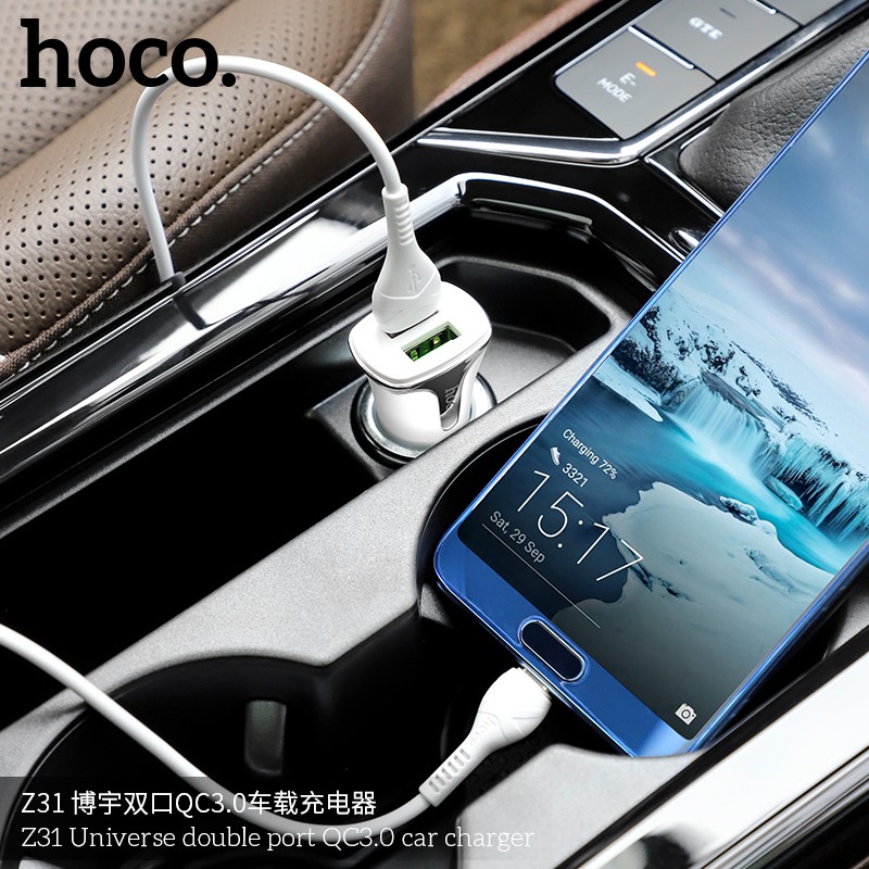 Tẩu Sạc Nhanh Điện Thoại Ô Tô Cao Cấp 2 Cổng USB HOCO Z31 Hỗ Trợ Quick Charge 3.0