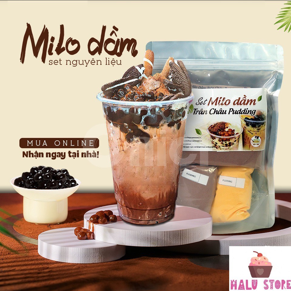 [Siêu HOT] Set milo dầm trân châu Pudding tự làm 7 vị 22 - 25 chén ngon té xĩu - Gói 350g