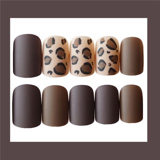 Set 24 Móng Tay Giả Họa Tiết Da Báo Phong Cách Châu Âu
