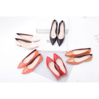 Giày gót thấp 2 phân da vân đế giả gỗ