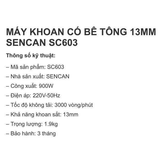 (FREESHIP XTRA) MÁY KHOAN 13MM SENCAN 603 ( HÀNG CHÍNH HÃNG ) CÓ BẢO HÀNH