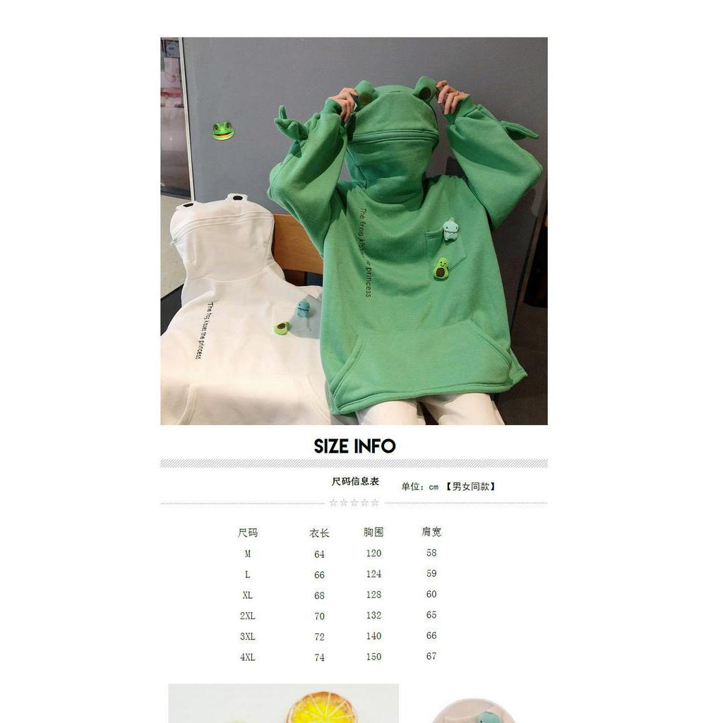Áo hoodie thiết kế hình ếch cỡ lớn lót nhung dày dặn thời trang phong cách Harajuku cho nữ 2020