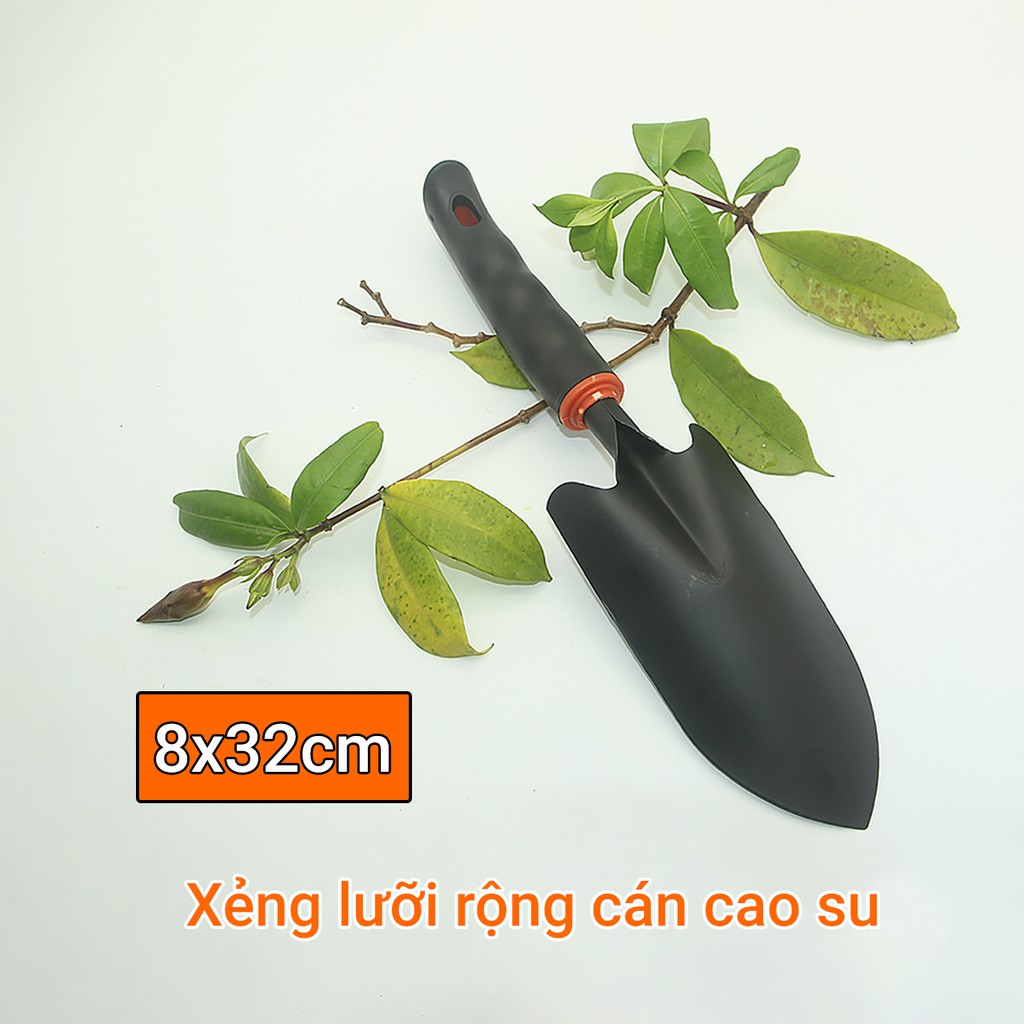 Xẻng xúc đất trồng cây cảnh lưỡi rộng cán cao su 8x32cm