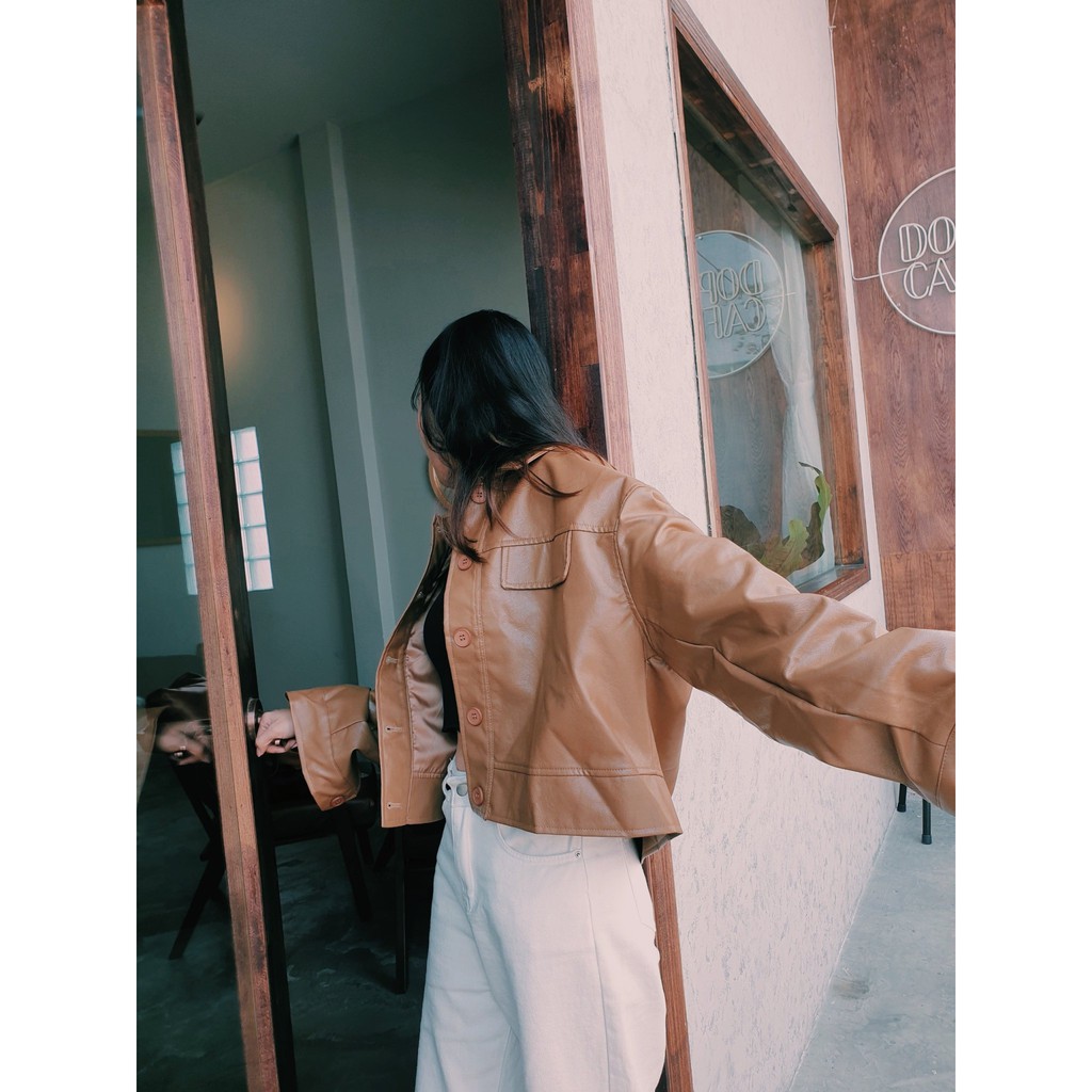 Áo khoác da Latte Leather Jacket CÓ HÌNH THẬT style Hàn Quốc