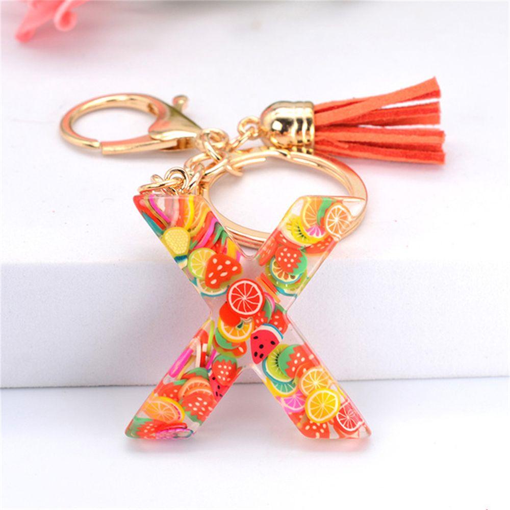Móc Khóa Hình 26 Chữ Cái Gắn Lát Trái Cây Màu Sáng Phối Tua Rua Thời Trang Cho Nữ