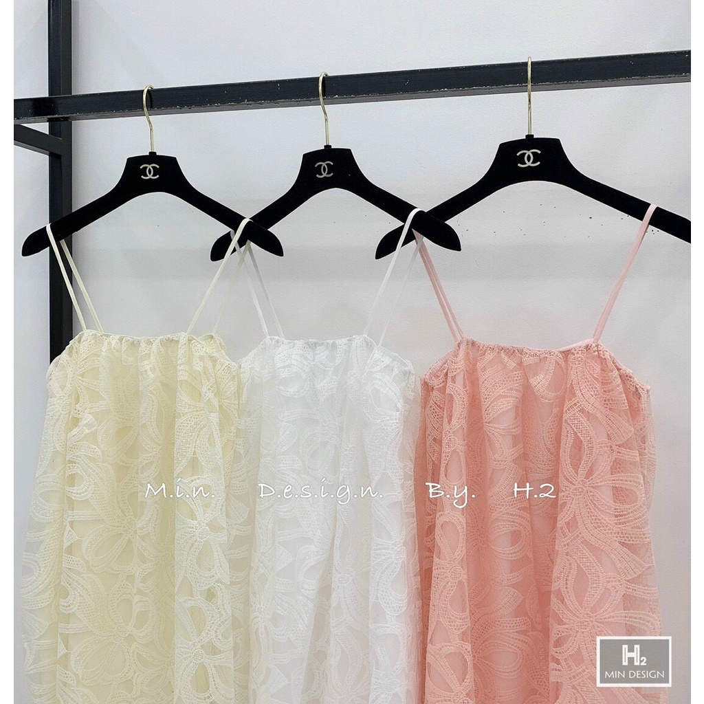 Đầm 2 dây hoa nổi chất ren xòe 2 lớp- váy babydoll ren màu trắng, hồng, be tiểu thư phong cách hàn quốc