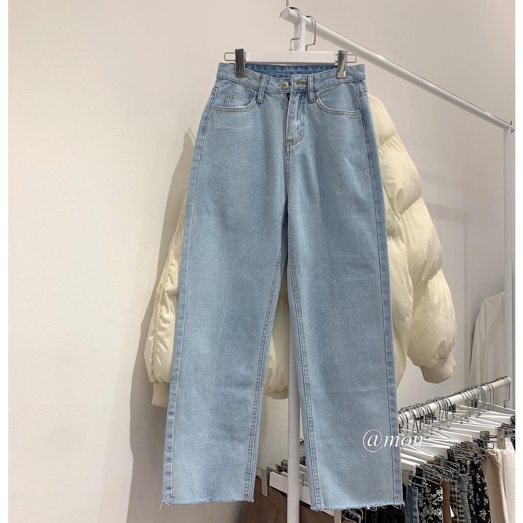 2101351 Quần baggy nữ - quần bò nữ ống vừa form đứng ulzzang màu xanh có size