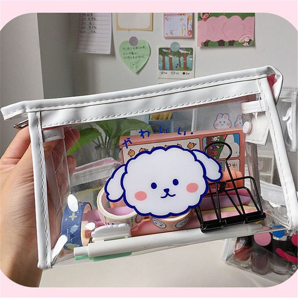 Túi đựng bút trong suốt in hình hoạt hình dễ thương sức chứa lớn phong cách Hàn Quốc