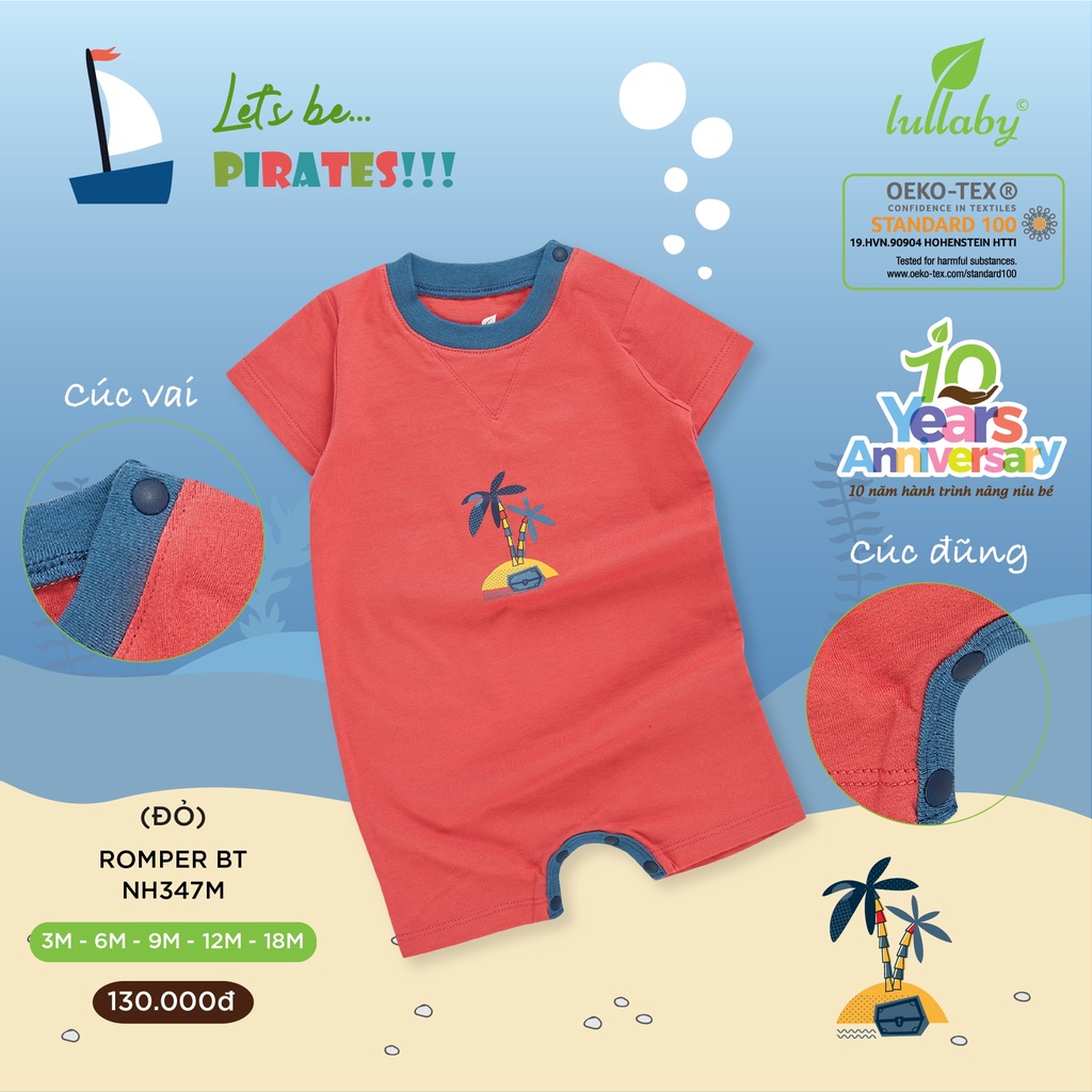 [1-18M] Bộ body cài vai cộc tay Lullaby cho bé trai bé gái chính hãng mát mẻ thoải mái