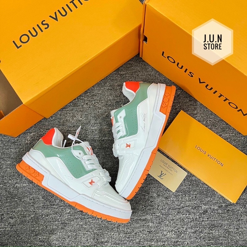 GIÀY LV TRAINER LOW TRẮNG CAM DA BÓNG LAI AU [ FULL BOX + FREE SHIP ]