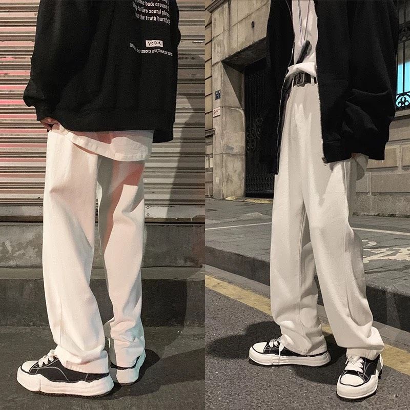QUẦN KAKI ỐNG RỘNG-DÁNG SUÔNG PHONG CÁCH HÀN QUỐC-THỜI TRANG UNISEX-có size Nam Nữ dể phối đồ siêu đẹp màu trắng kem