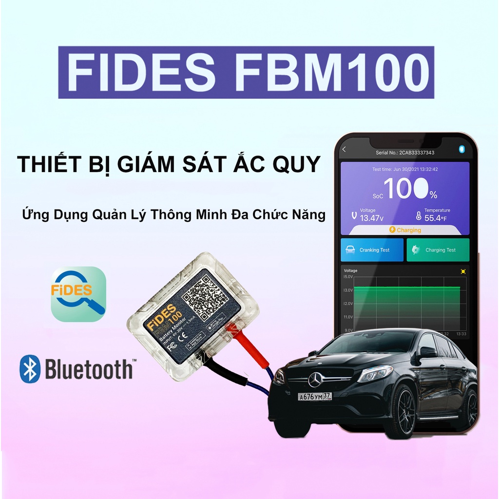 Máy kiểm tra, máy đo,Thiết Bị Giám Sát Ắc Quy Fides FBM100 Dùng Cho Ắc Quy Ô Tô, Xe Máy. Kết Nối Bluetooth - Fides
