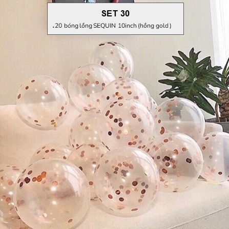 Bóng lồng sequin 1c trong suốt lồng kim tuyến sẵn trang trí sinh nhật happy birthday