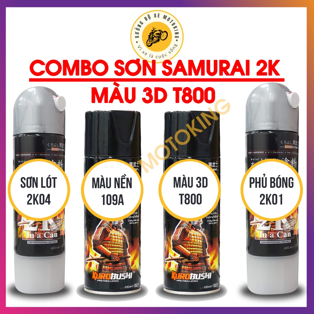 Combo Sơn Samurai 3D xanh T800****loại 2K chuẩn quy trình độ bền 5 năm gồm 4 chai 2K04 - 109A - T800- 2K01