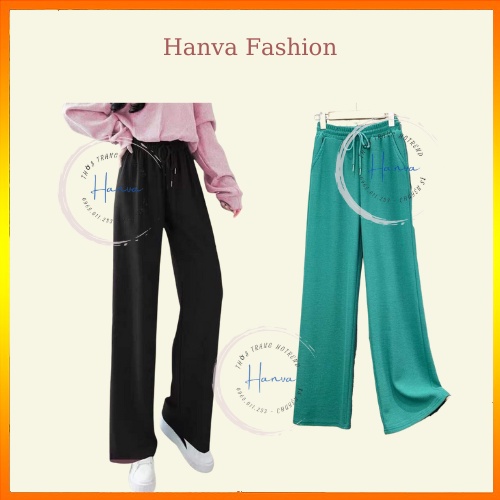 Quần Culottes Suông Ống Rộng Nữ Cạp Chun Chất Tổ Ong Dày Mịn Hack Dáng Hanva
