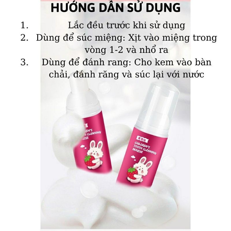 Hương Dâu - Kem đánh răng trẻ em tạo bọt nuốt được 60ml  - Nội địa Trung