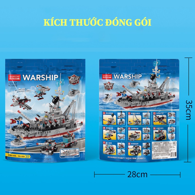 Đồ chơi lắp ráp mô hình Tàu Chiến TC651, logo xếp hình Tàu Chiến kèm lực lượng cảnh sát bảo vệ bờ biển