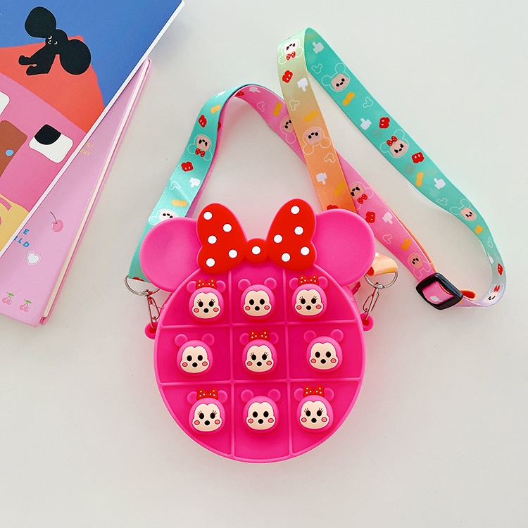 Pop It Đồ Chơi Fidget Spinner Mickey Minnie Túi Bong Bóng Nhấn Bằng Silicon Có Dây Đeo Cho Trẻ Em