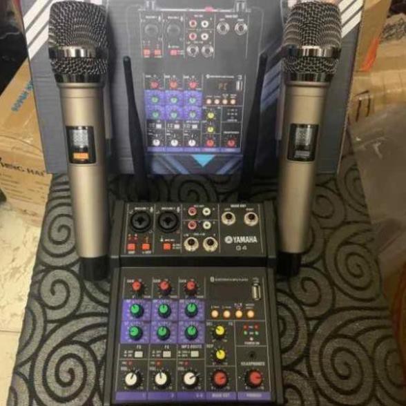 Bộ Mixer Yamaha G4 USB ☢️FreeShip☢️ - Mixer Chuyên Karaoke, Livestream, Thu Âm Cao Cấp - Tặng Kèm 2 Micro Không Dây