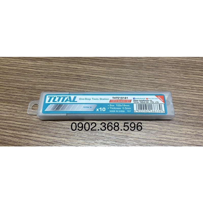 Hộp 10 lưỡi dao rọc giấy loại 18x100mm TOTAL THT519181