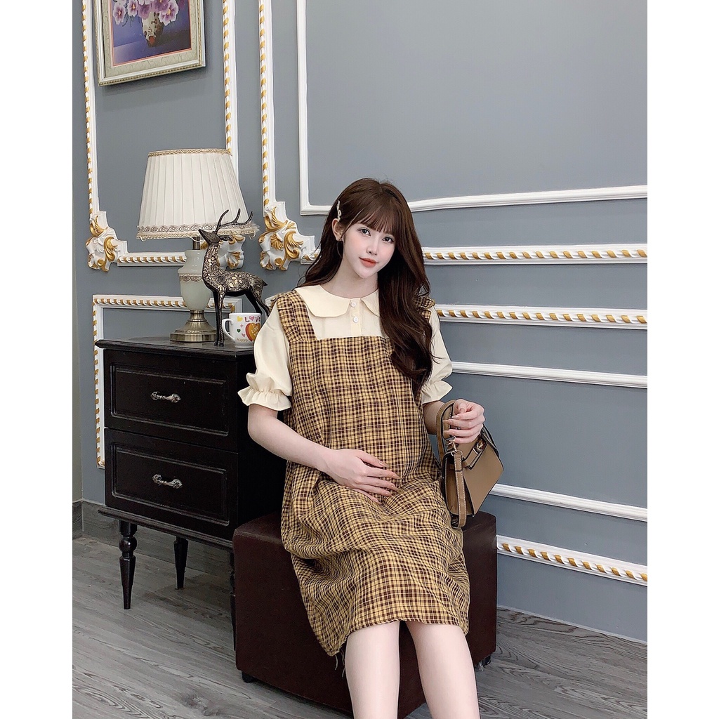 Yếm bầu liền áo thời trang thiết kế kẻ xinh xắn M497 Mom and Baby