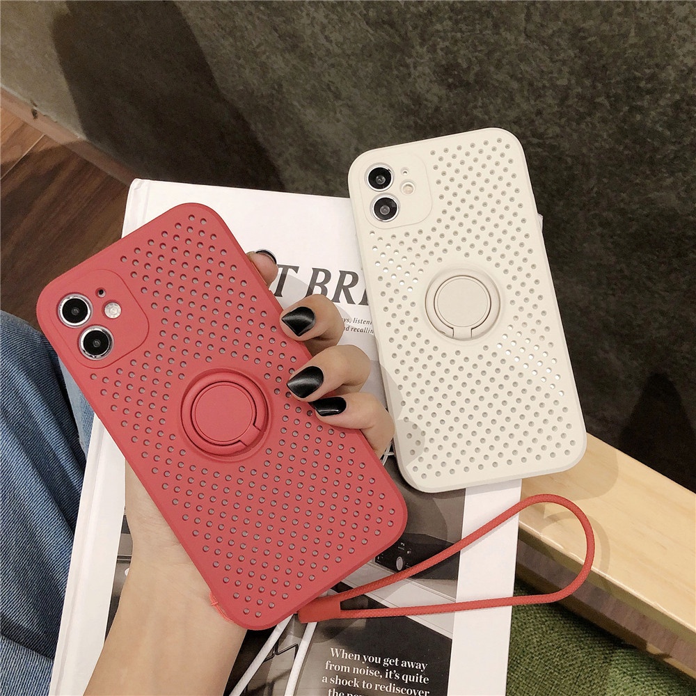 Liquid Silicone Ốp lưng iPhone 12 Soft Case Cover Lens Protect Heat Radiation Apple iPhone 12 Pro Max Soft Silicone Case With Holder+Strap iPhone12 mini iPhone11 Phone Case