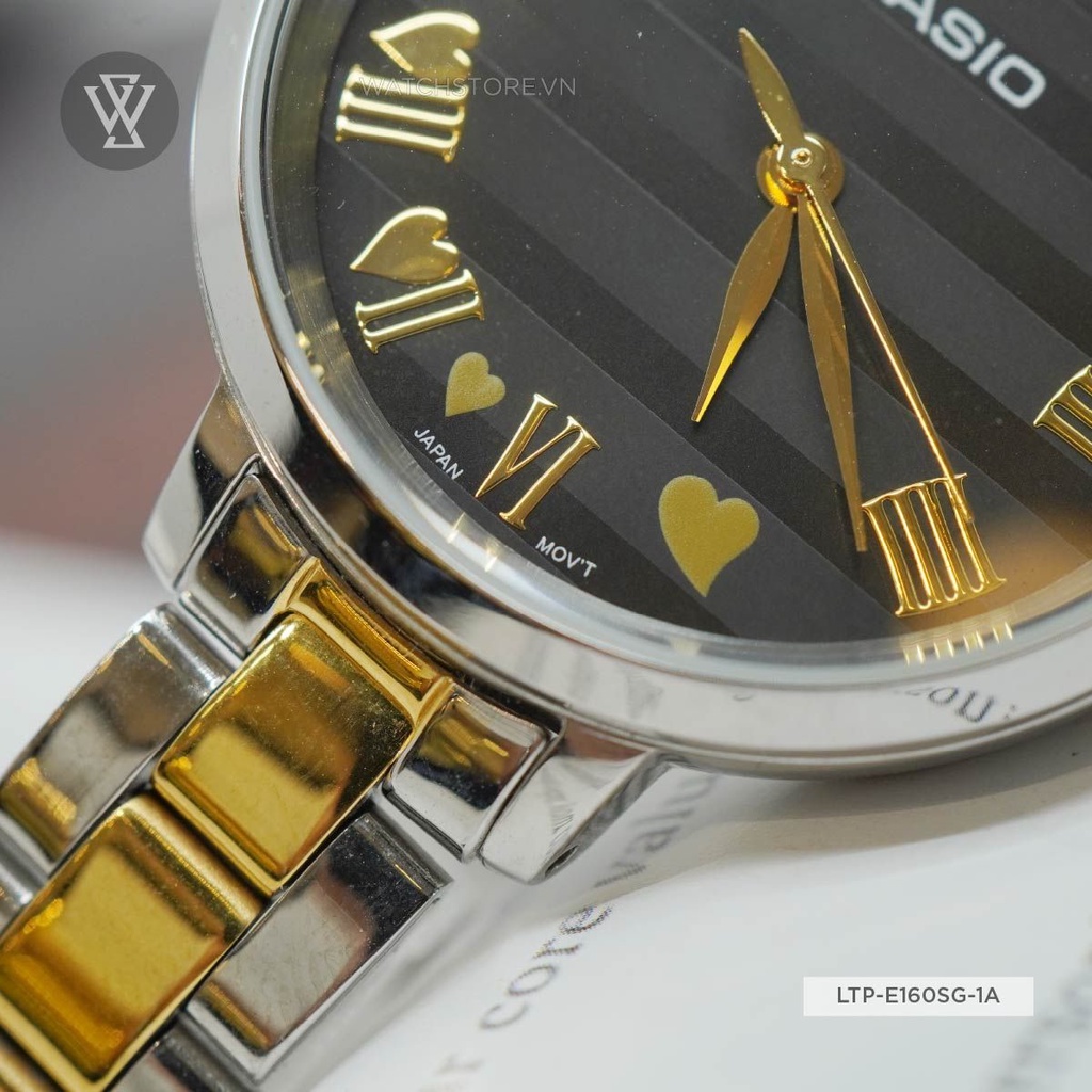 Đồng Hồ Quartz Nữ Casio WATCHSTORE LTP-E160SG-1ADF Thiết Kế Kính Khoáng 30mm, Dây Kim Loại, Vỏ Thép Không Gỉ
