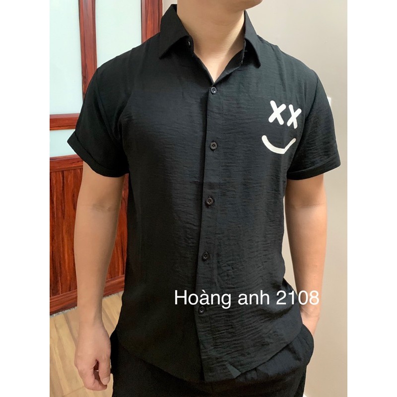 Áo sơ mi nam đũi Hàn cao cấp tay ngắn màu đen 2XĐ