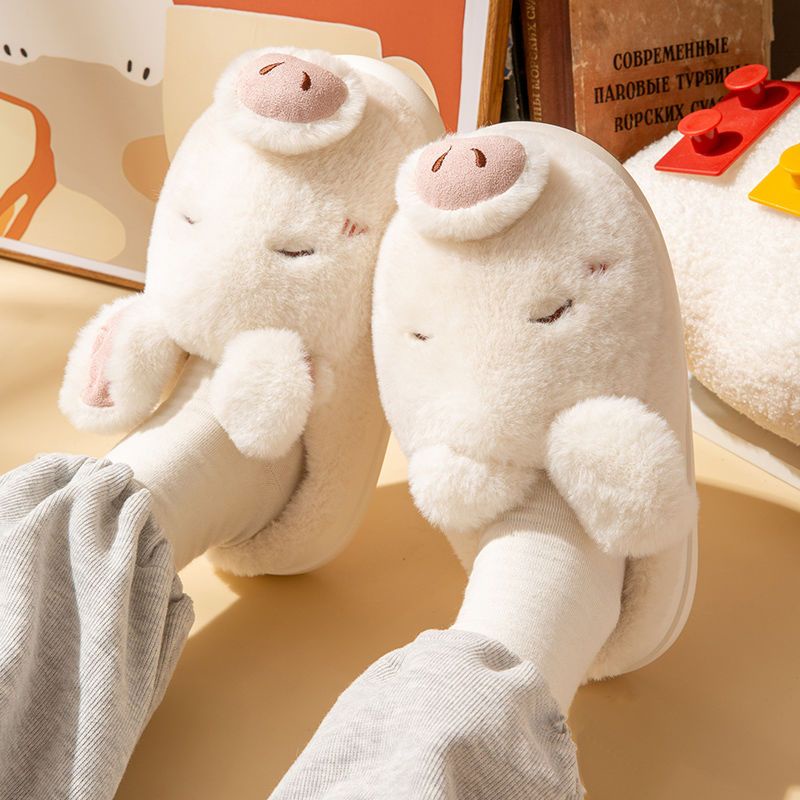 Dép Bông Đi Trong Nhà Đế Dày Tăng Chiều Cao In Họa Tiết Hoạt Hình Dễ Thương Thời Trang Mùa Đông Cho Nữ