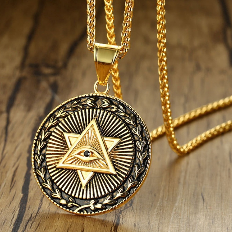 Punk Gold Eye of God Double Triangle Vòng cổ Vòng cổ nam Amulet Mặt dây chuyền