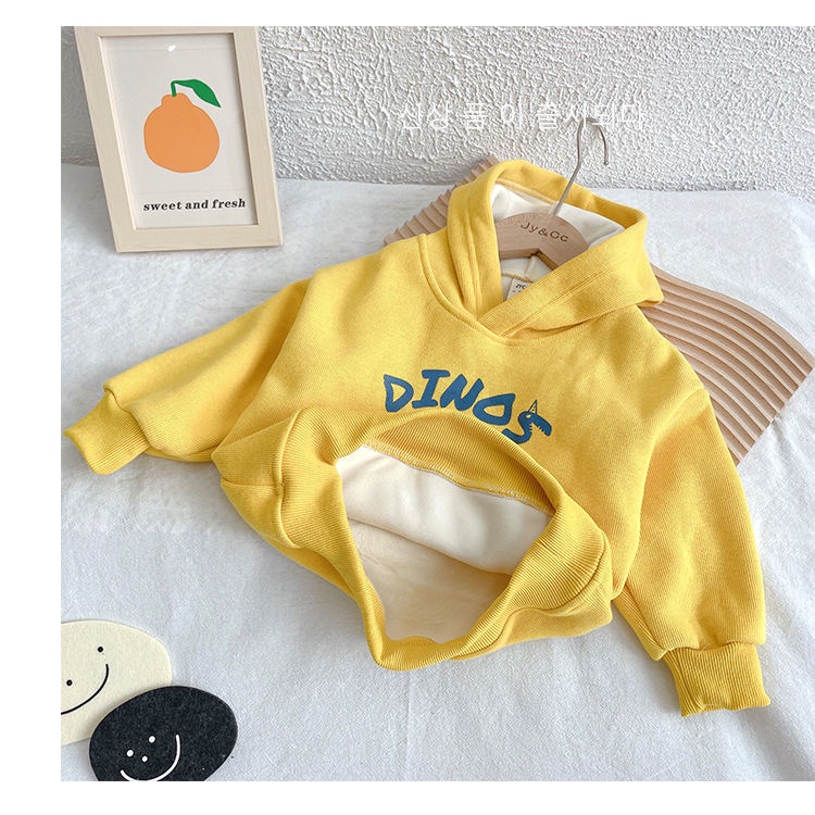 Áo hoodie lót nhung dày in họa tiết thời trang Hàn Quốc cho bé