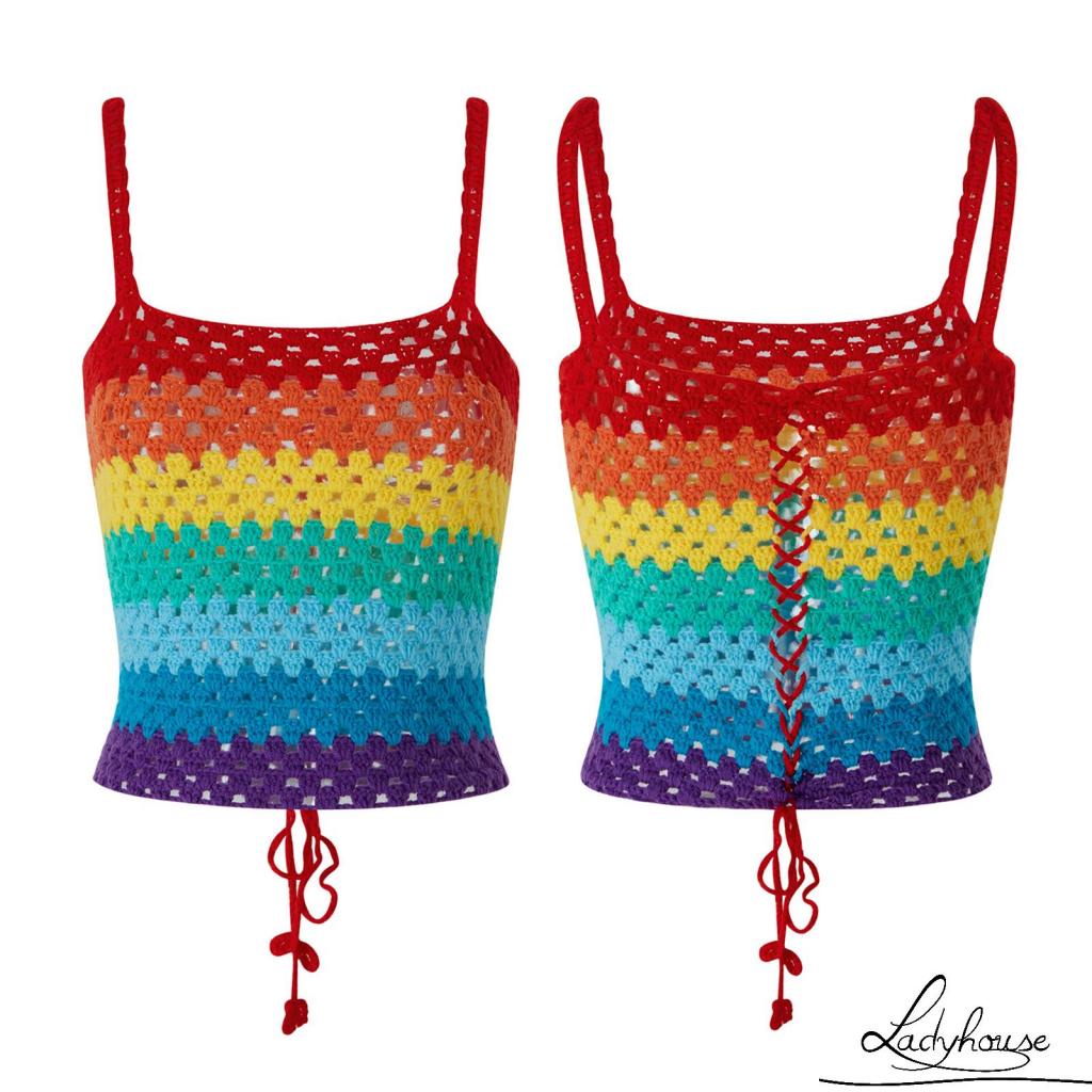 Áo Hai Dây Dệt Thủ Công Màu Sắc Tương Phản Thời Trang Mùa Hè Cho Nữ