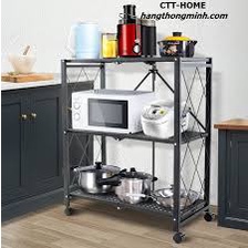 Kệ sắt 3 tầng, kệ đa năng gấp gọn có bánh xe dễ dàng di chuyển