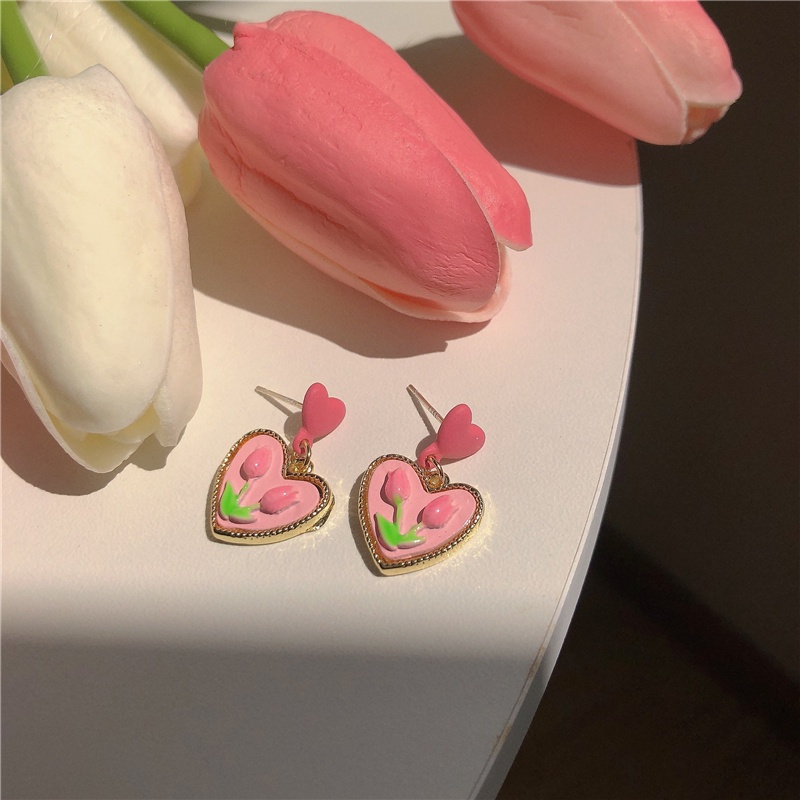 Khuyên Tai Hình Hoa Tulip Màu Vàng Hồng Phong Cách Hàn Quốc
